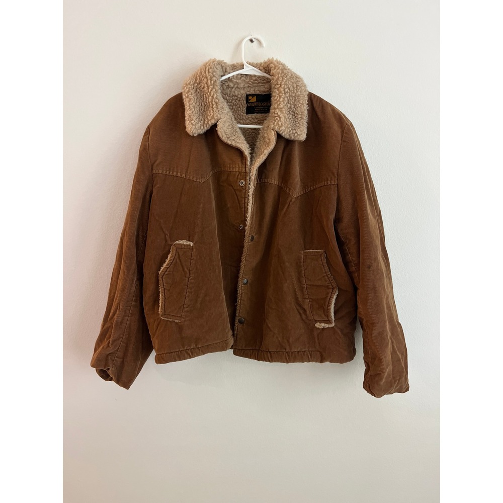 Vintage Weathercaster Brown Corduroy Sherpa Lined Western Jacket Made in USA